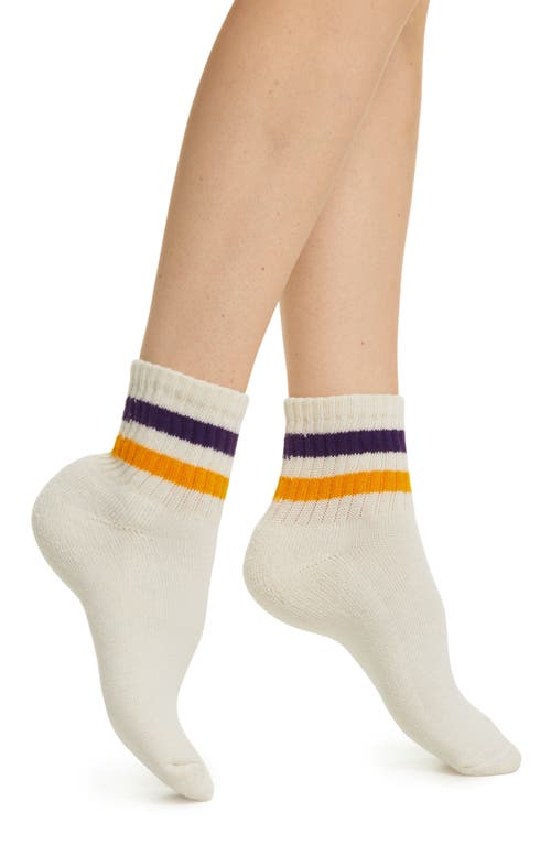 The Retro Stripe Quarter Socks in Purple/Gold