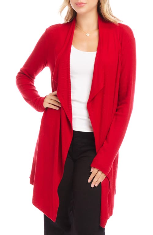 Shop Karen Kane Drape Collar Rib Longline Cardigan In Red