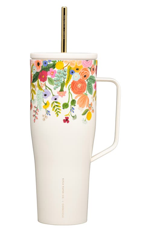 Corkcicle 30-Ounce Insulated Cup with Straw in Rifle Paper/Gdn Party Cream at Nordstrom