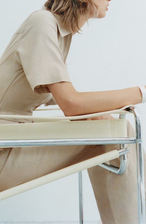 Mango Belted Utility Jumpsuit In Beige