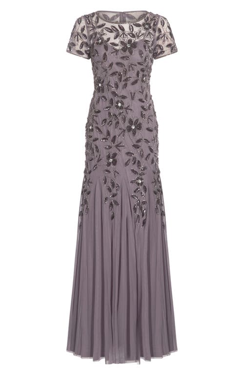 Adrianna Papell Floral Embroidered Beaded Trumpet Gown In Moonscape