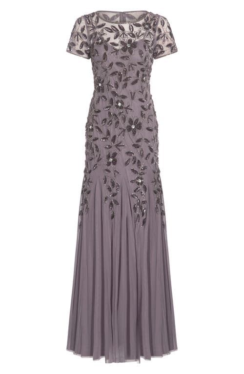 Shop Adrianna Papell Floral Embroidered Beaded Trumpet Gown In Moonscape