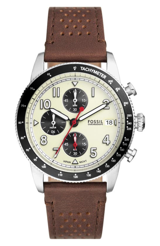 Fossil Sport Tourer Silicone Strap Chronograph Watch, 42mm In Cream/brown