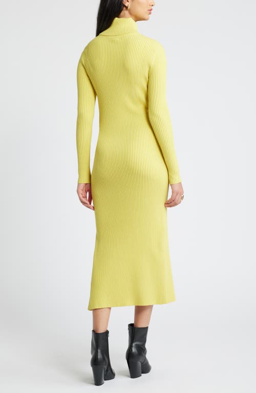 Shop Open Edit Rib Long Sleeve Turtleneck Sweater Dress In Yellow Celery