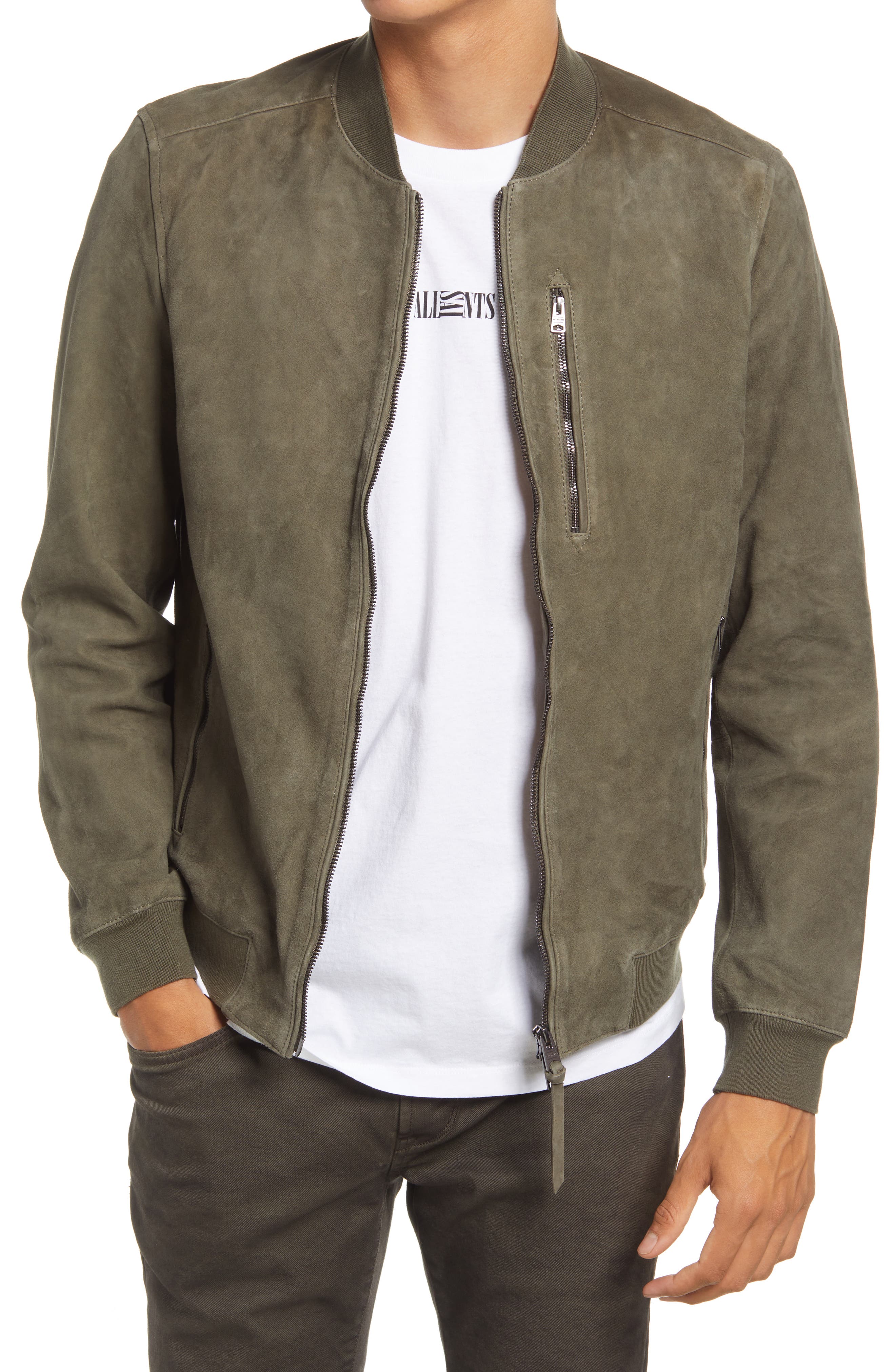 khaki suede bomber jacket