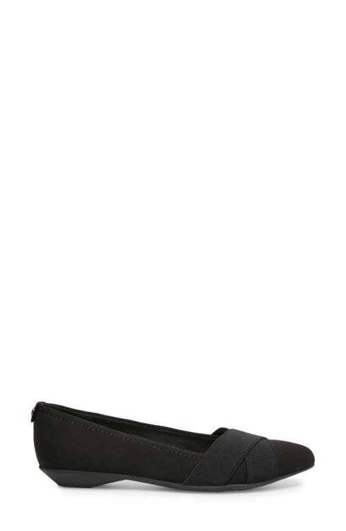 Shop Anne Klein Oalise Pointed Toe Flat In Black/black Fabric