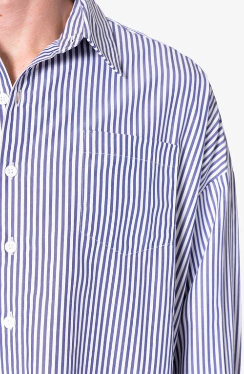 Shop Mnml Stripe Cotton Button-up Shirt In Blue