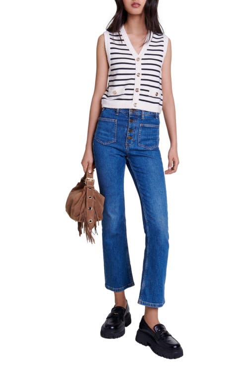 Shop Maje Sleeveless Striped Cardigan In Navy/ecru