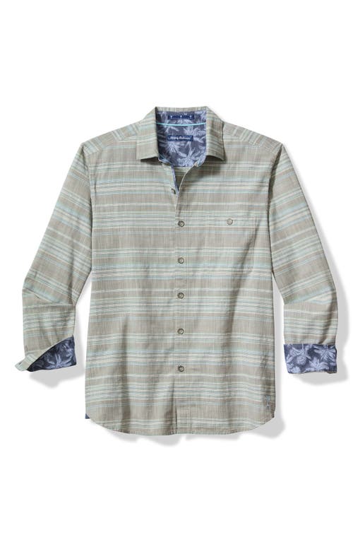 Shop Tommy Bahama Sierra Sands Stripe Cotton Button-up Shirt In Tea Leaf