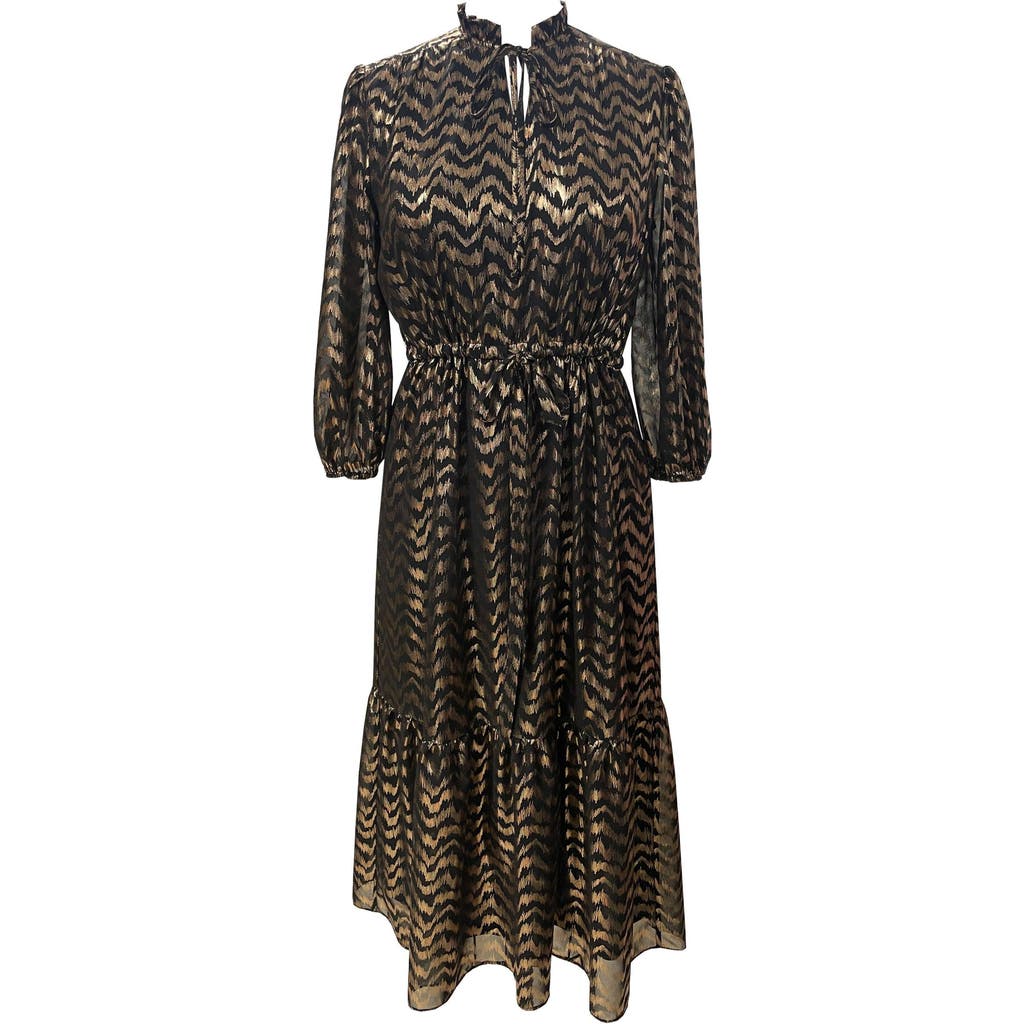 Shop Julia Jordan Metallic Long Sleeve Jaquard Dress In Black/gold