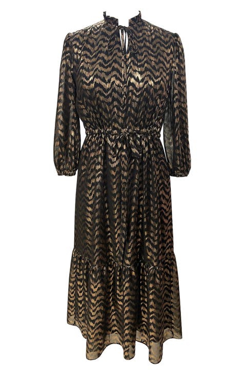 Metallic Long Sleeve Jaquard Dress
