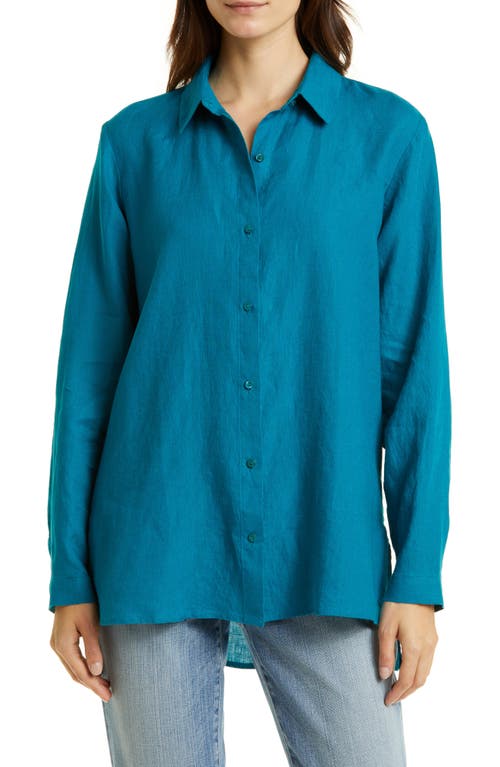 Eileen Fisher Classic Collar Easy Linen Button-Up Shirt in Jewel