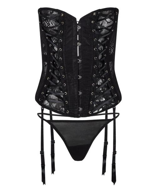 Adore Me Women's Nikita Unlined Boned Corset & G-string Set In Black