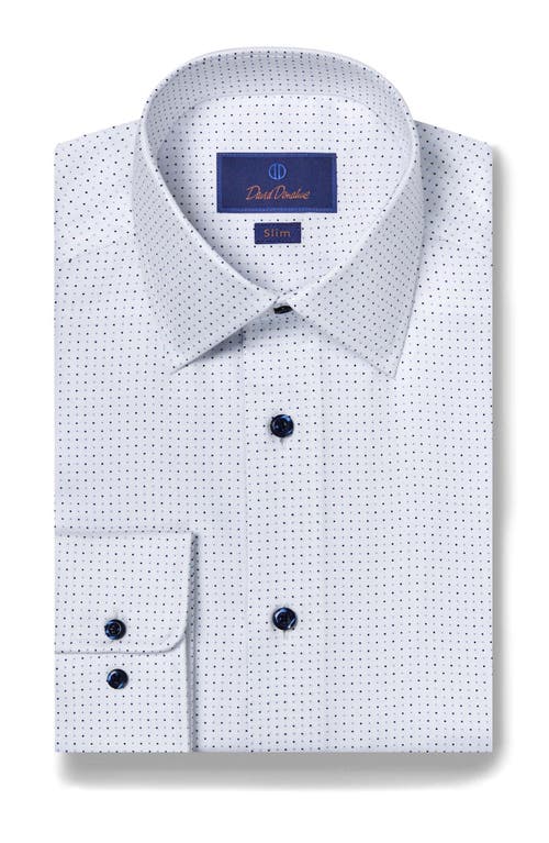 David Donahue Slim Fit Dot Cotton Dress Shirt In White/blue