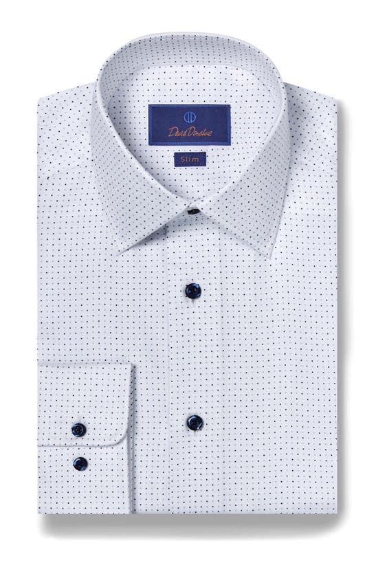Shop David Donahue Slim Fit Dot Cotton Dress Shirt In White/ Blue
