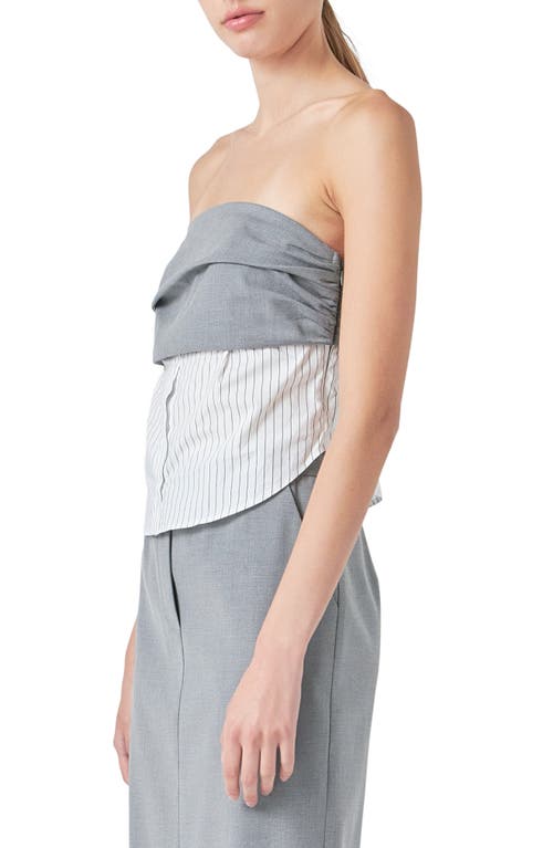 Shop Grey Lab Strapless Mixed Media Top In Grey/white