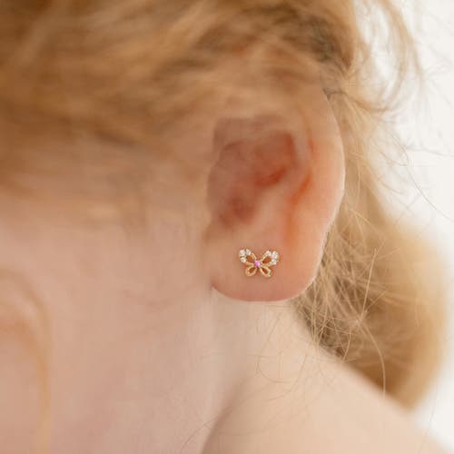In Season Jewelry 14k Jeweled Flutering Butterfly Earrings In Pink