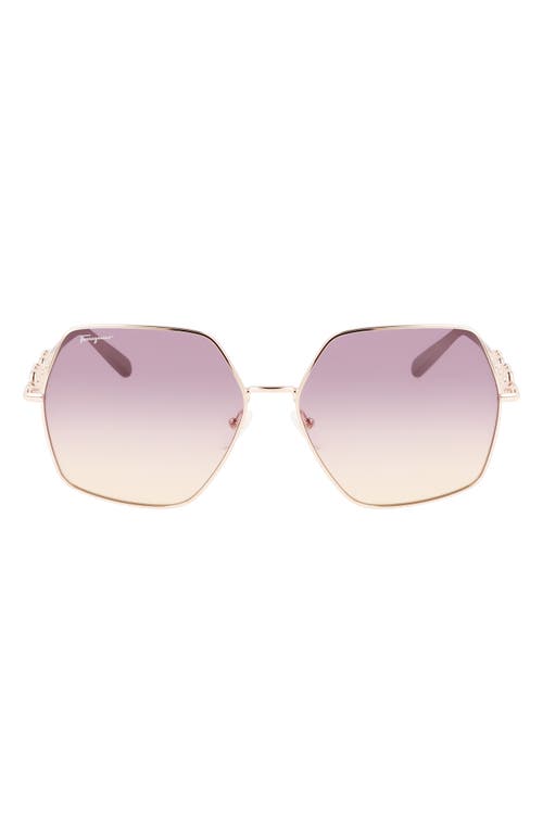 Ferragamo Gancini 61mm Gradient Rectangular Sunglasses In Rose Gold/bordeaux