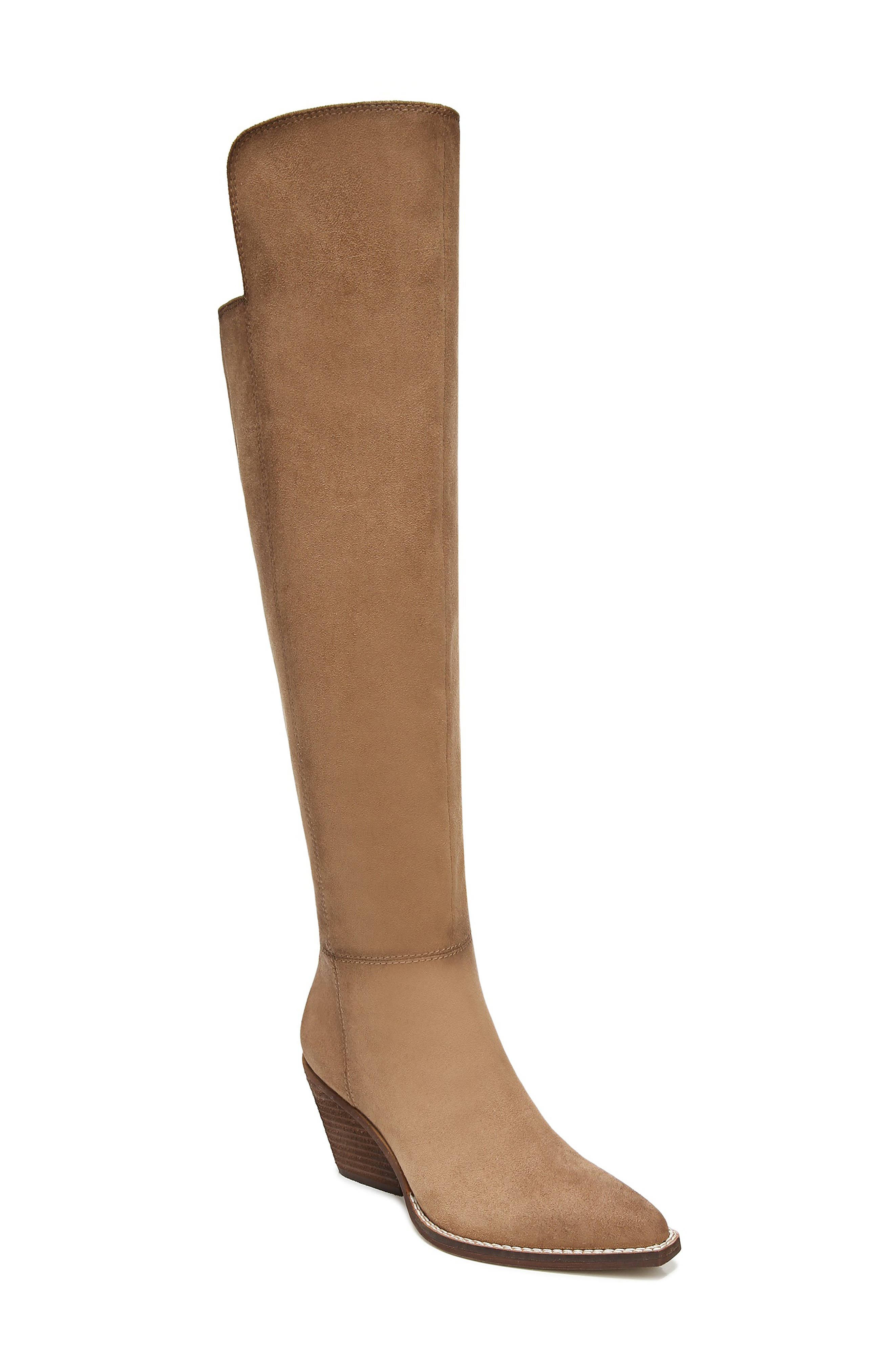 tan leather flat knee high boots