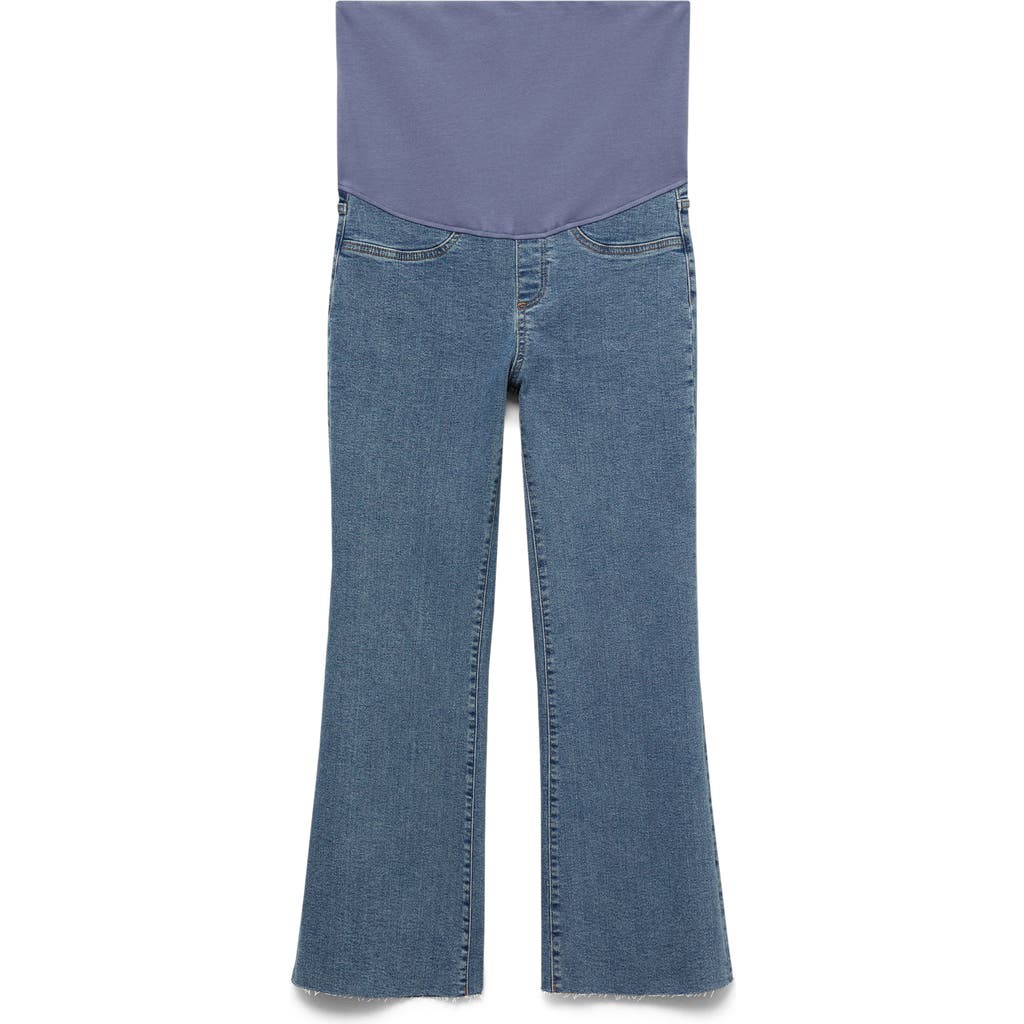 Mango Maternity Flared Cropped Jeans In Medium Blue