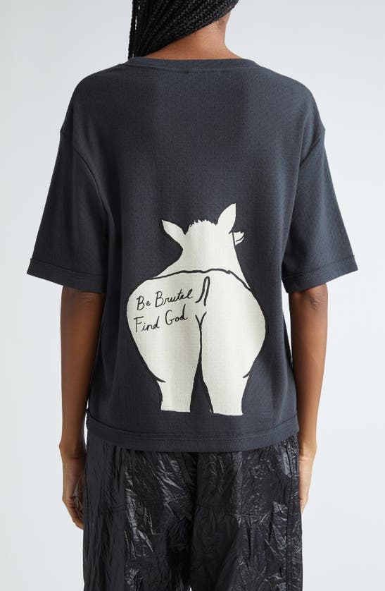 Shop Eckhaus Latta Brutal Oversize Pointelle Stitch Cotton Graphic T-shirt In Stretch Limo