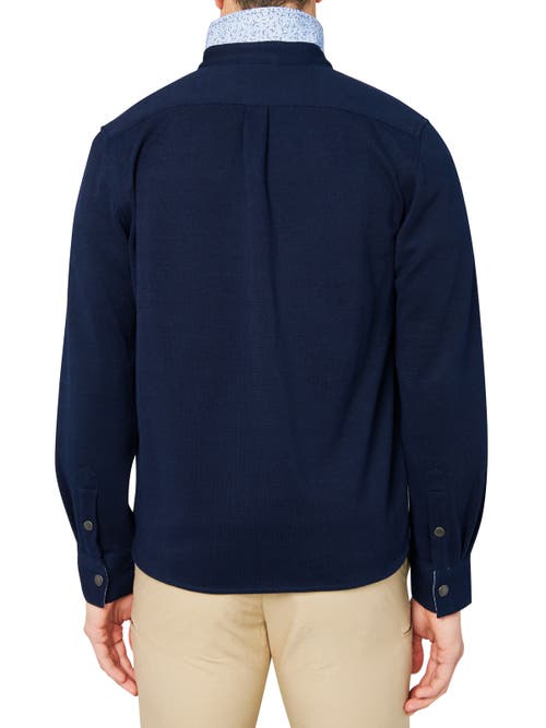 Shop Brooklyn Brigade Solid Waffle Knit Shirt Jacket In Navy