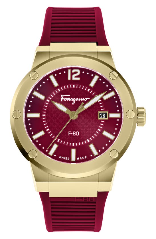 Ferragamo F-80 Chronograph Silicone Strap Watch, 44mm In Ip Yellow Gold