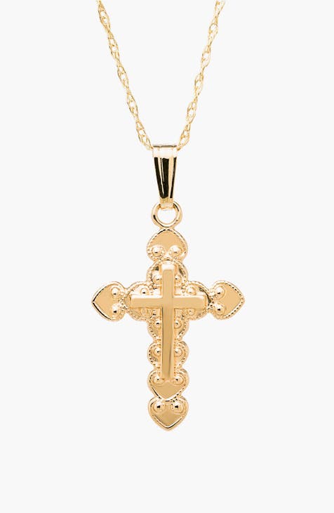 Kids/Girls Blessed Necklace: Gold Chain with Ivory Star-Shaped Cross 6-12 / Heart