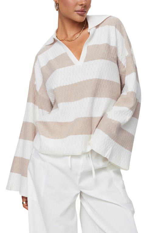 Princess Polly Rick Oversize Stripe Collar Sweater White/Beige at Nordstrom,