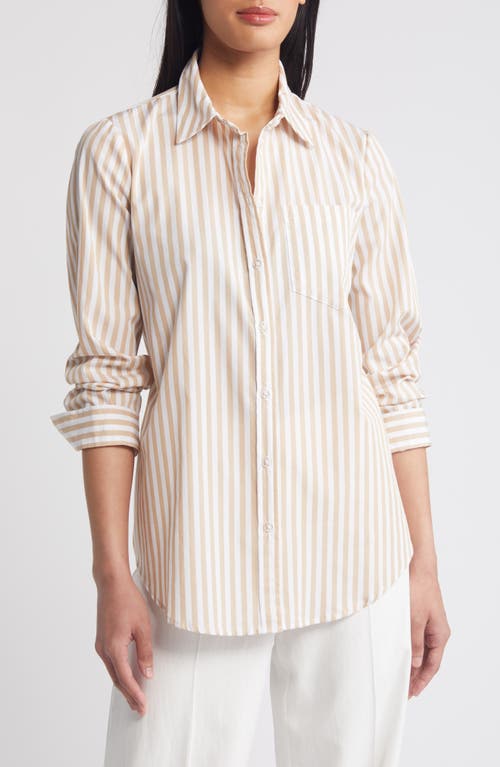 Stripe Button-Up Shirt in Sand White