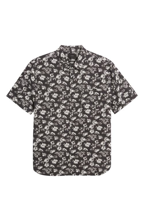 Shop Vince Firework Floral Short Sleeve Linen Blend Button-up Shirt In Black/classic Cream