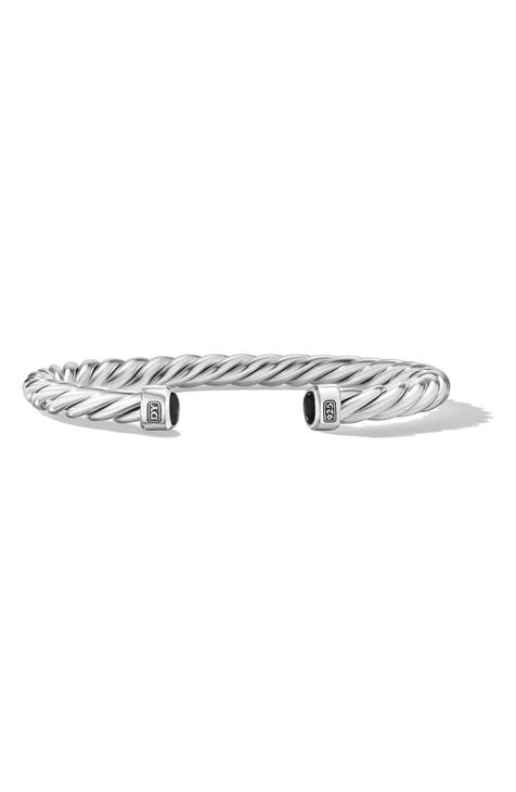 Men's Cable Cuff Bracelet in Sterling Silver with Semiprecious Stone, 6mm