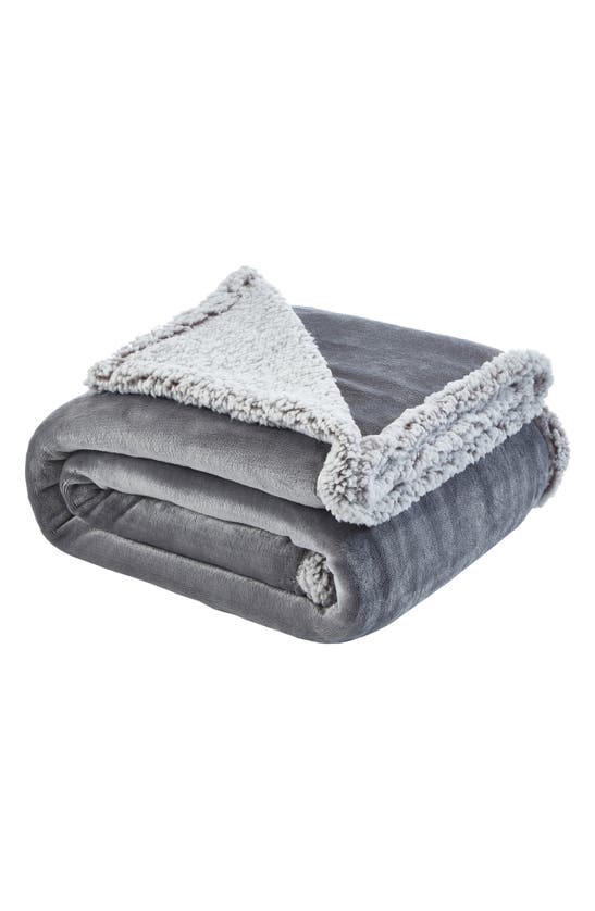 Inspired Home Solid Micro Plush Faux Shearling Reversible Throw Blanket In Light Grey