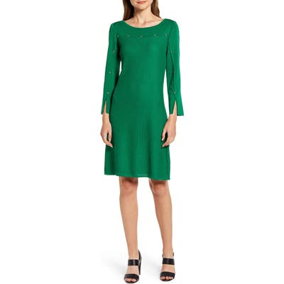 Ming Wang Studded Long Sleeve Sweater Dress, Green