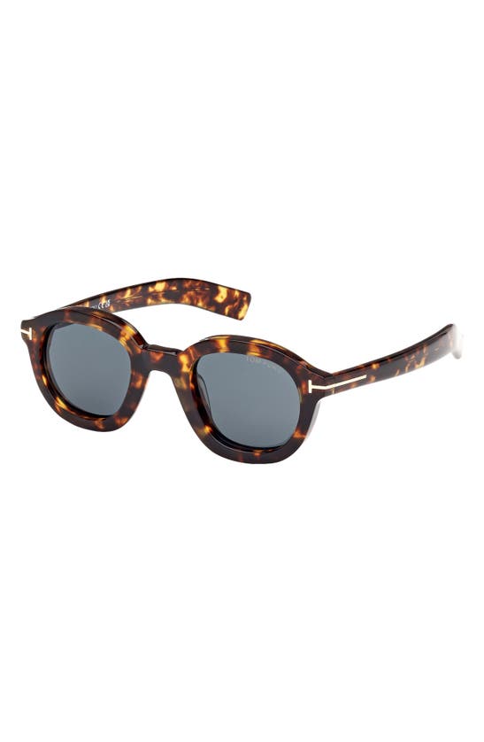 Shop Tom Ford Raffa 46mm Round Sunglasses In Vintage Havana / Dark Teal
