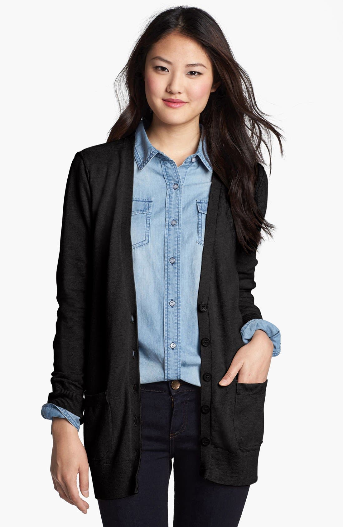 Halogen® Elbow Patch VNeck Cardigan Nordstrom