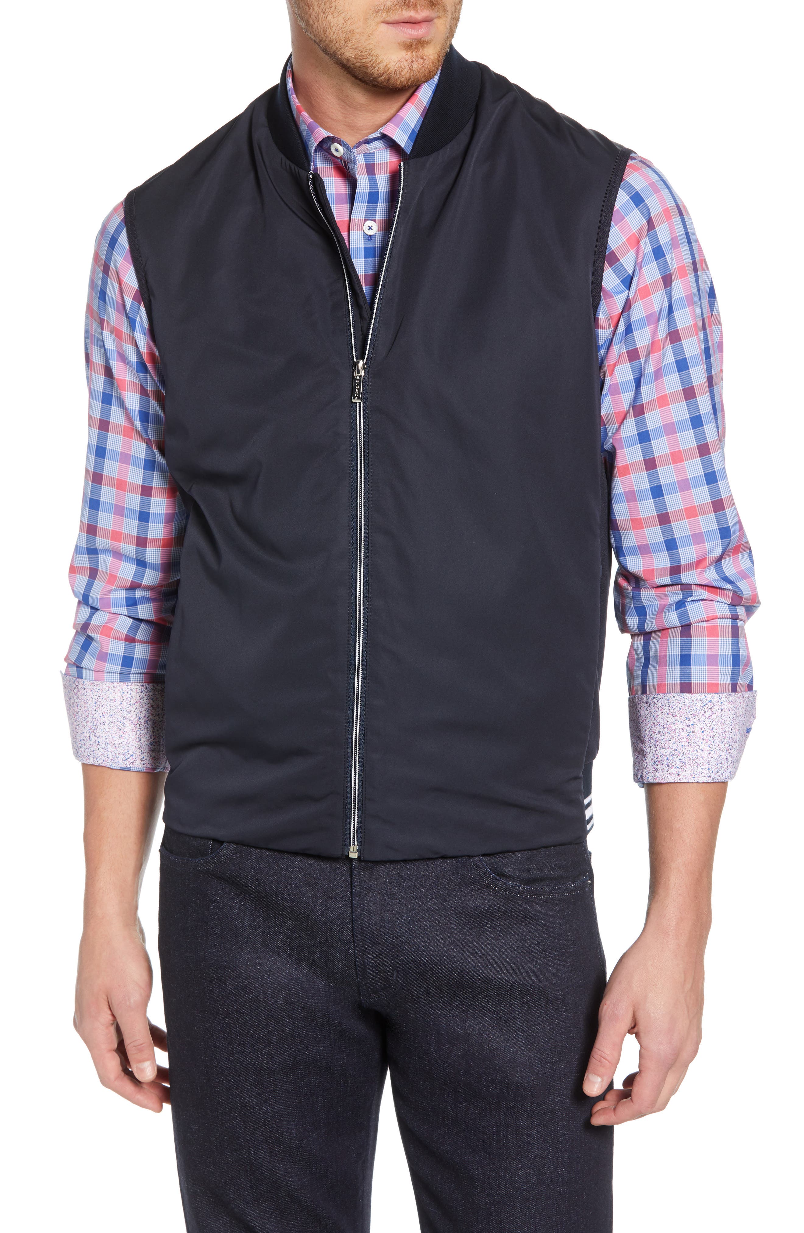 Bugatchi Performance Zip Front Vest, Blue