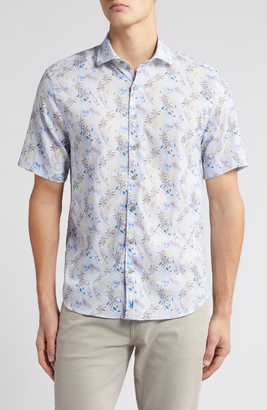 Johnnie-o Lou Leaf Print Short Sleeve Stretch Button-up Shirt In Malibu