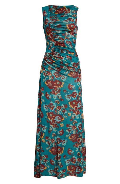 Shop Ulla Johnson Livia Floral Side Ruched Maxi Dress In Jade Floral