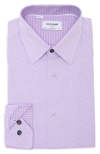 Duchamp Micro Print Long Sleeve Tailored Fit Shirt In Pink