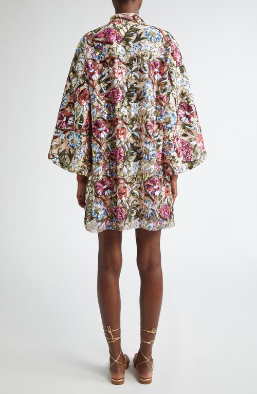 La Vie Style House Jewel Floral Sequin Caftan In Multi Ivory/ Floral Print