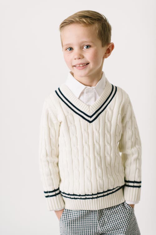 Hope & Henry Baby Boys' V-neck Cricket Sweater, Infant In White & Navy
