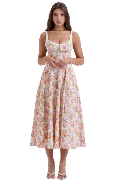 House Of Cb Sabrina Corset Fit & Flare Dress In Ivory/pink Floral