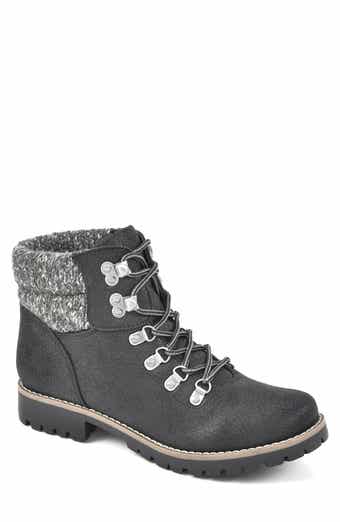 White Mountain Womens Glamorous Faux Leather Faux Fur Combat & Lace-up Boots  