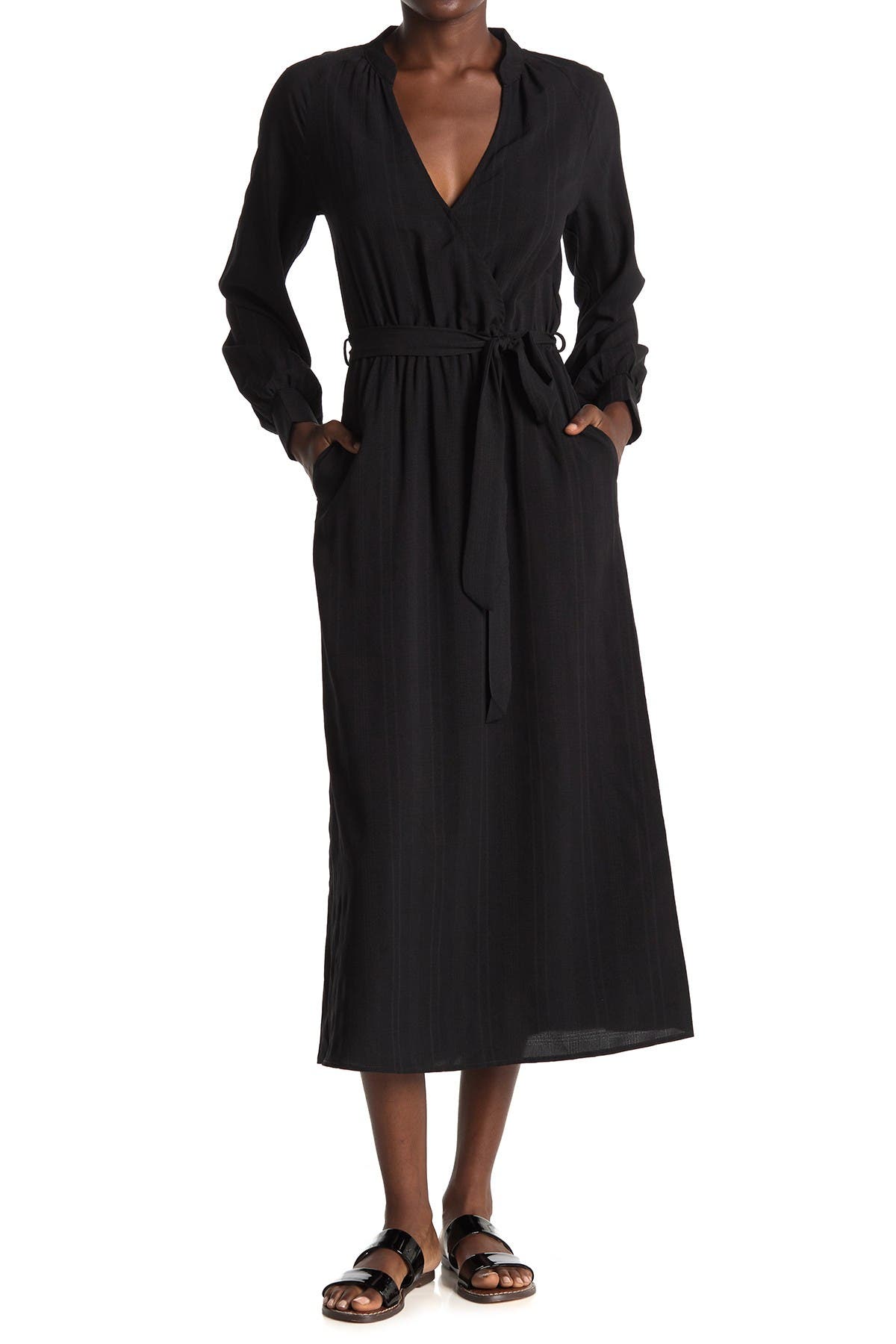 long sleeve tie waist dress