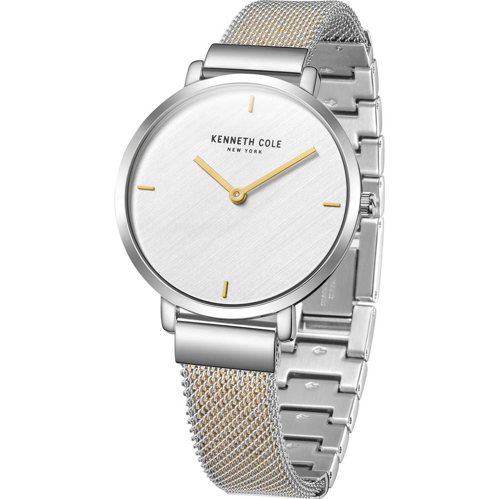 Shop Kenneth Cole Two-hand Quartz Mesh Strap Watch, 34mm In Tt Silver/gold Yellow