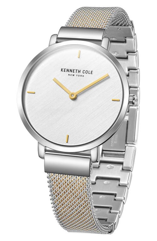 Shop Kenneth Cole Two-hand Quartz Mesh Strap Watch, 34mm In Tt Silver/gold Yellow
