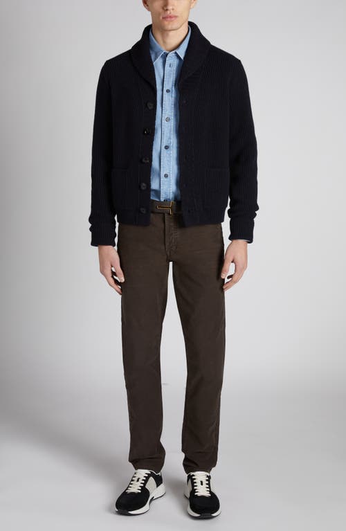 Tom Ford Cashmere Knit Sweater With Buffalo Horn Buttons And Shawl Collar In Hb906 Midnight Navy