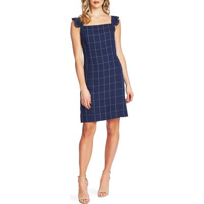 Cece Windowpane Plaid Sleeveless Dress, Blue