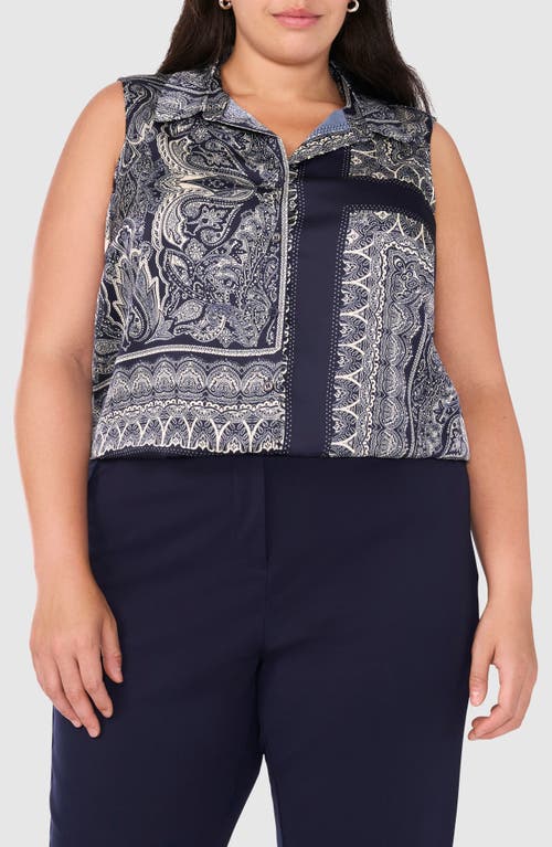 Shop Halogenr Halogen(r) Printed Sleeveless Button-up Top In Classic Navy Print